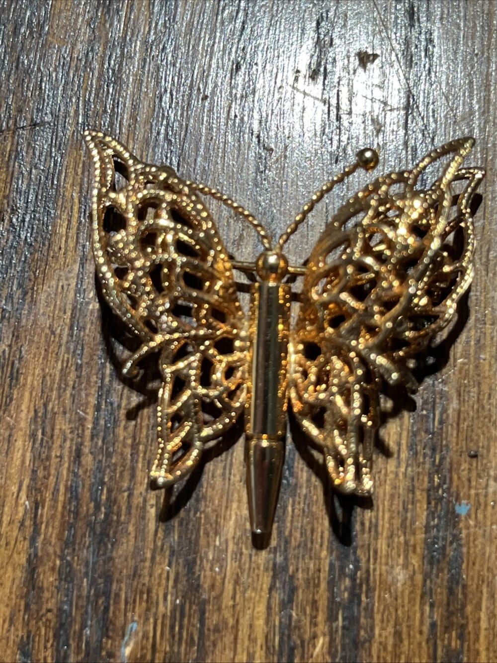 Gold Tone Butterfly Brooch 3D Vintage